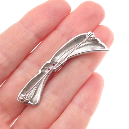 925 Sterling Silver Real Round-Cut Pink Sapphire Modernist Bow Pin Brooch