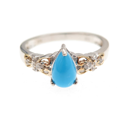 Chuck Clemency 925 Sterling Silver 2-Tone Real Turquoise & Topaz Ring Size 8.25