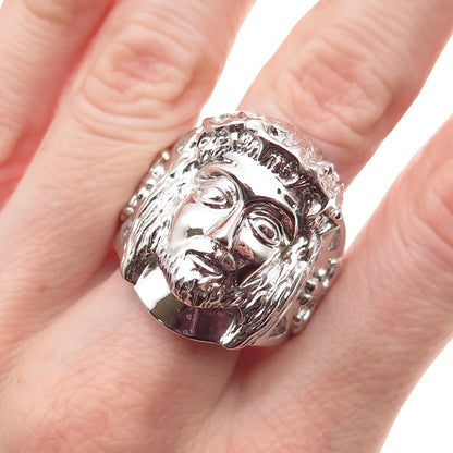 925 Sterling Silver Round-Cut C Z Jesus Statement Ring Size 12.25