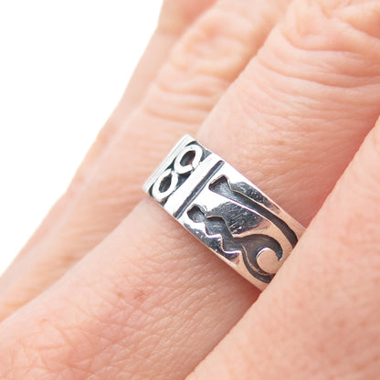 925 Sterling Silver Vintage Mexico Tribal Symbol Oxidized Band Ring Size 7.25