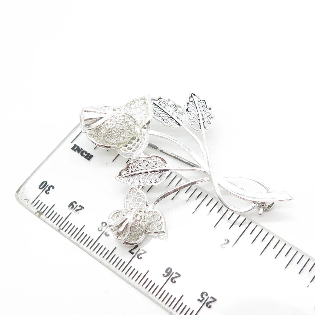 925 Sterling Silver Vintage Germany Floral Leaf Pin Brooch