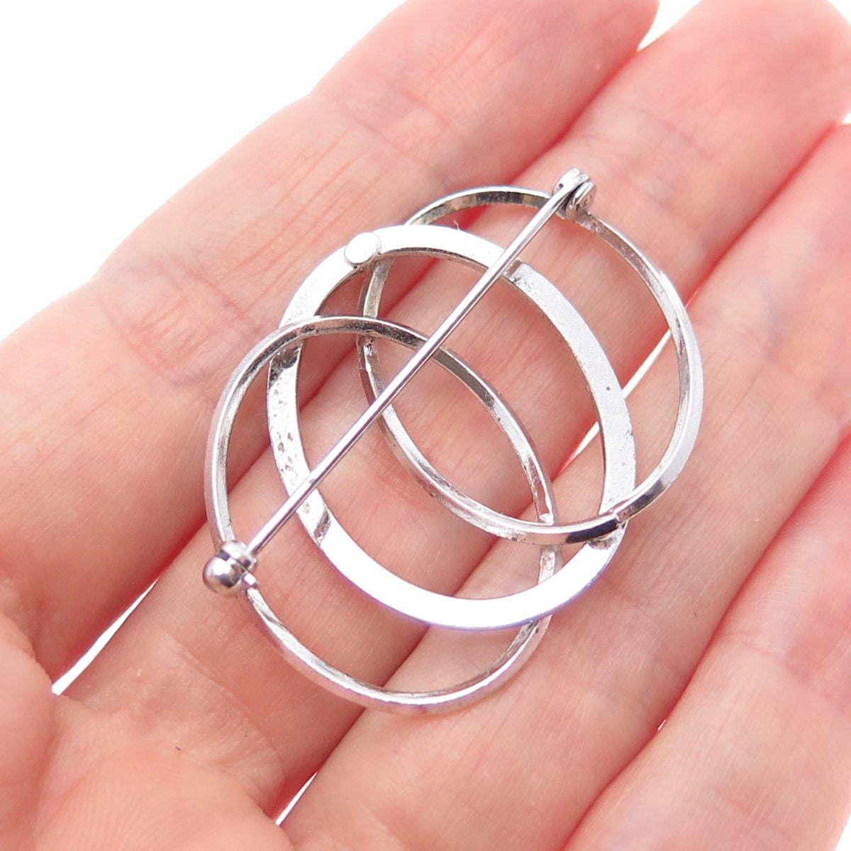 VAN DELL 925 Sterling Silver Vintage Interlocked Eternity Circle Pin Brooch