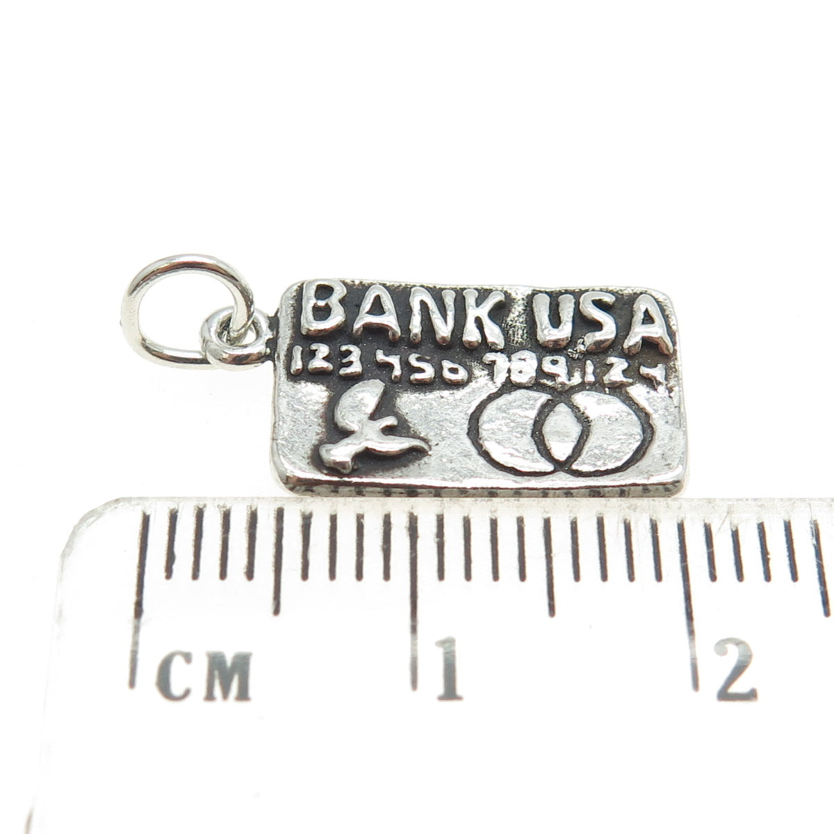 SUN WEST 925 Sterling Silver Vintage "Bank USA" Credit Card Charm Pendant