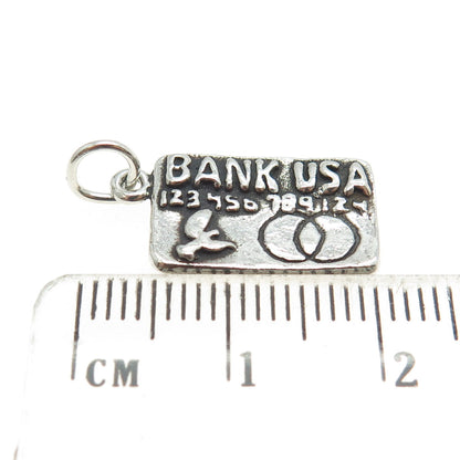 SUN WEST 925 Sterling Silver Vintage "Bank USA" Credit Card Charm Pendant