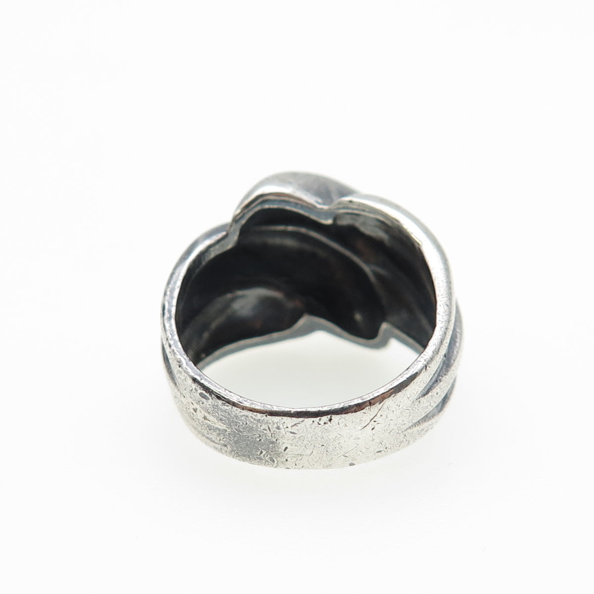 925 Sterling Silver Vintage Modernist Ribbed Bypass Oxidized Ring Size 5
