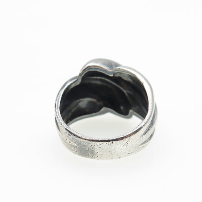 925 Sterling Silver Vintage Modernist Ribbed Bypass Oxidized Ring Size 5