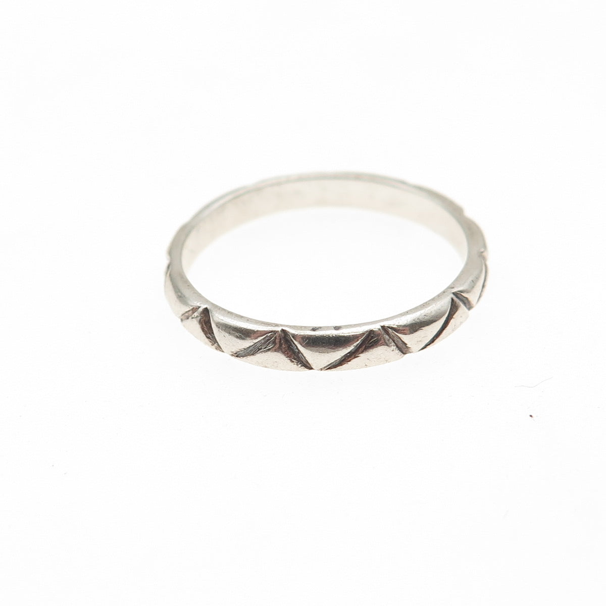 925 Sterling Silver Vintage Real White Topaz Zig Zag Band Ring Size 6