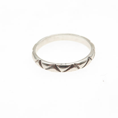 925 Sterling Silver Vintage Real White Topaz Zig Zag Band Ring Size 6