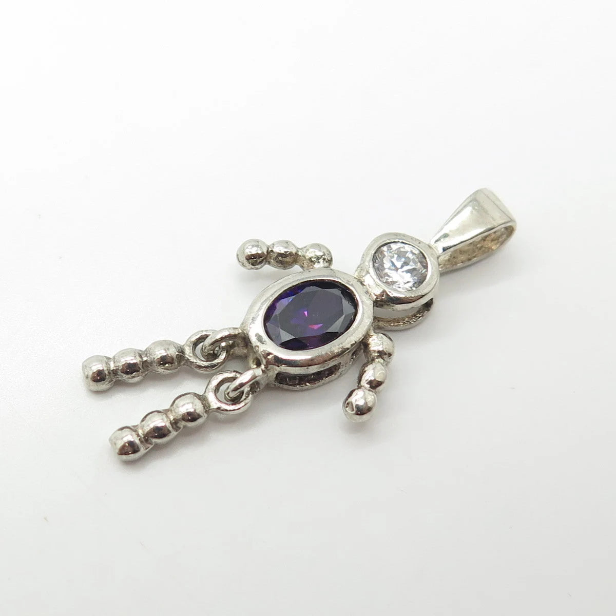 925 Sterling Silver Vintage C Z February Birthstone Boy Figure Charm Pendant
