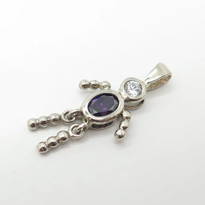 925 Sterling Silver Vintage C Z February Birthstone Boy Figure Charm Pendant