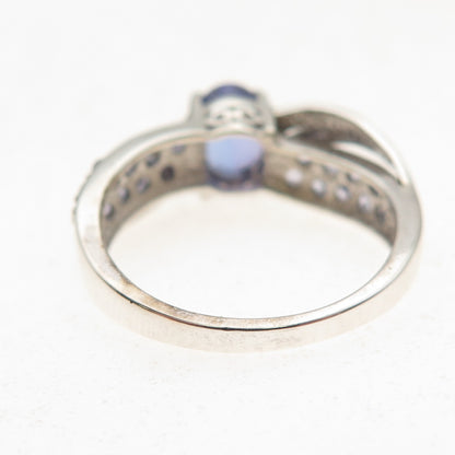 925 Sterling Silver Real Diamond Tanzanite & Iolite Ring Size 8