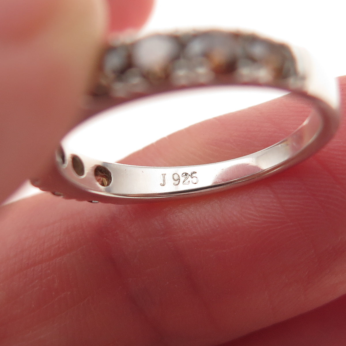 925 Sterling Silver Real Cognac Diamond Half Eternity Band Ring Size 5.25