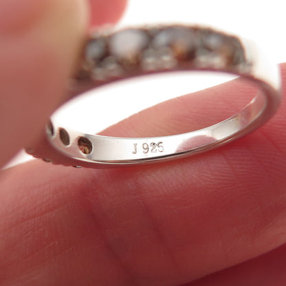 925 Sterling Silver Real Cognac Diamond Half Eternity Band Ring Size 5.25