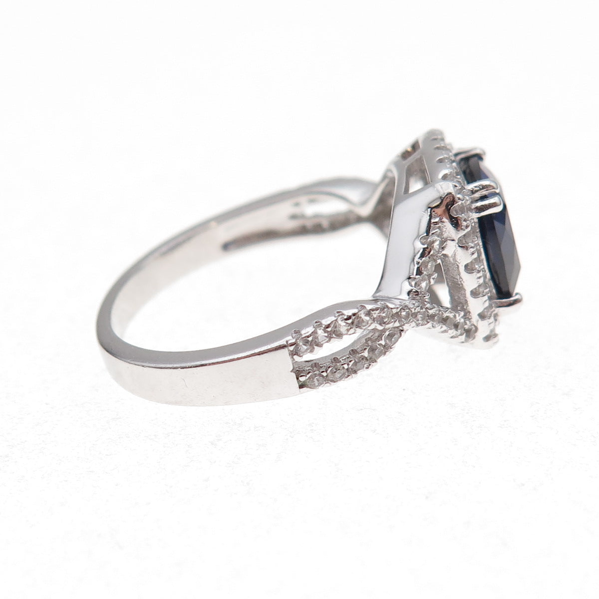 925 Sterling Silver Real White Topaz & Lab-Created Sapphire Ring Size 8.25