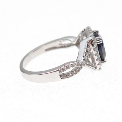 925 Sterling Silver Real White Topaz & Lab-Created Sapphire Ring Size 8.25