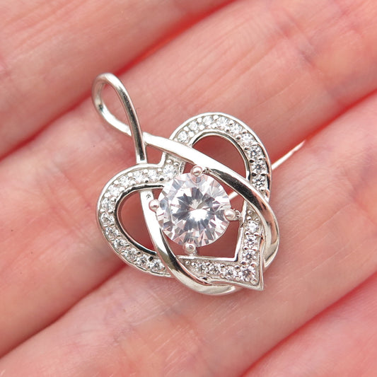 925 Sterling Silver Round-Cut C Z Infinity Heart Charm Pendant
