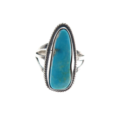 Old Pawn 925 Sterling Silver Vintage Southwestern Bisbee Turquoise Ring Size 7.5