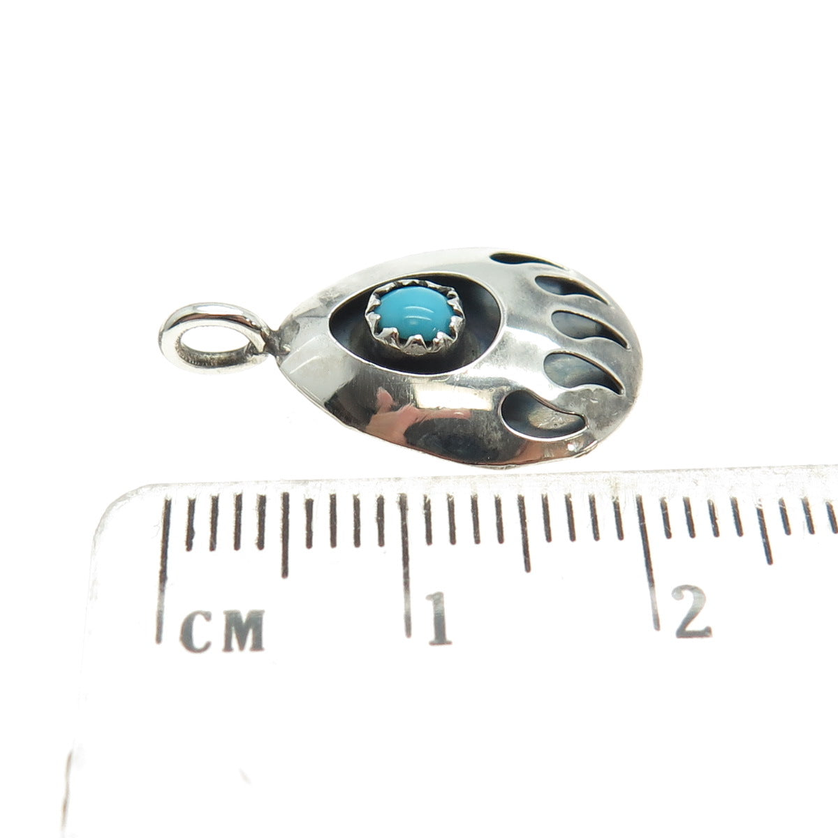 Old Pawn 925 Sterling Silver Bisbee Turquoise Snake Eye Bear Paw Tribal Pendant