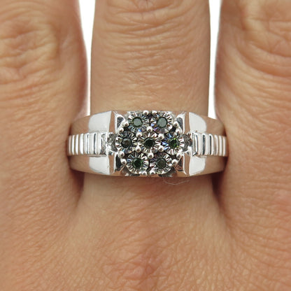 CHUCK CLEMENCY 925 Sterling Silver Real Green Diamond Ring Size 11.25