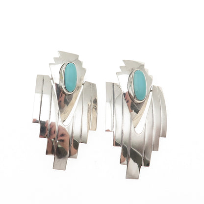 Old Pawn Sterling Silver Vintage Southwestern Tyrone Turquoise Tribal Earrings