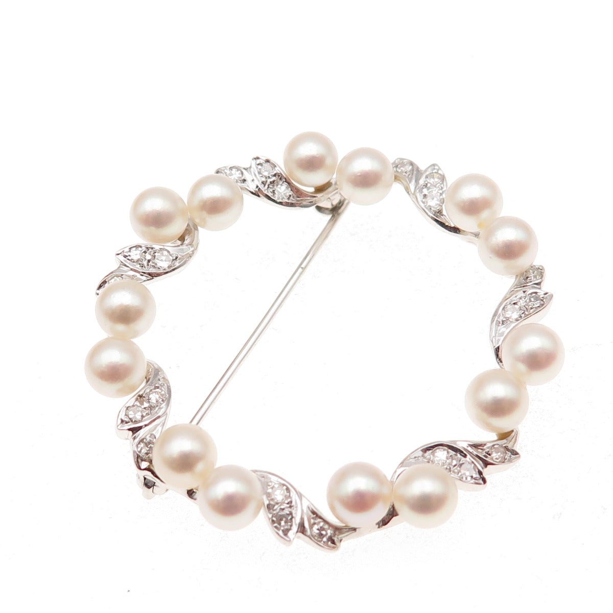 925 Sterling Antique Art Deco Real Pearl & White Topaz Circle of Life Pin Brooch