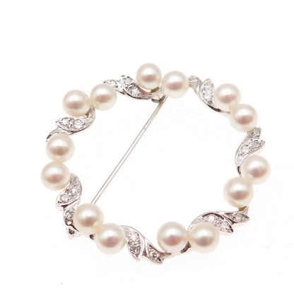 925 Sterling Antique Art Deco Real Pearl & White Topaz Circle of Life Pin Brooch