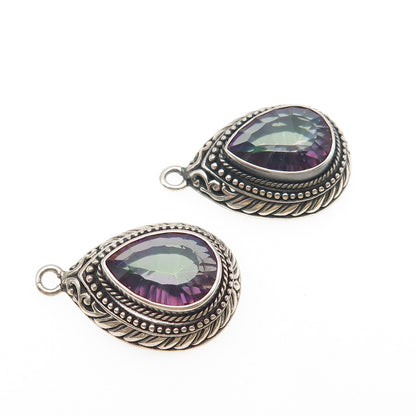 925 Sterling Silver Vintage Real Pear-Cut Mystic Topaz Teardrop Jacket Earrings
