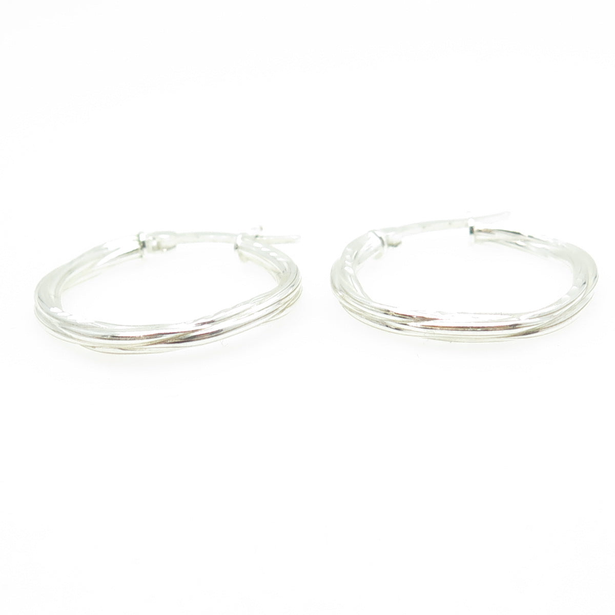 HAN 925 Sterling Silver Ribbed Textured Hoop Earrings