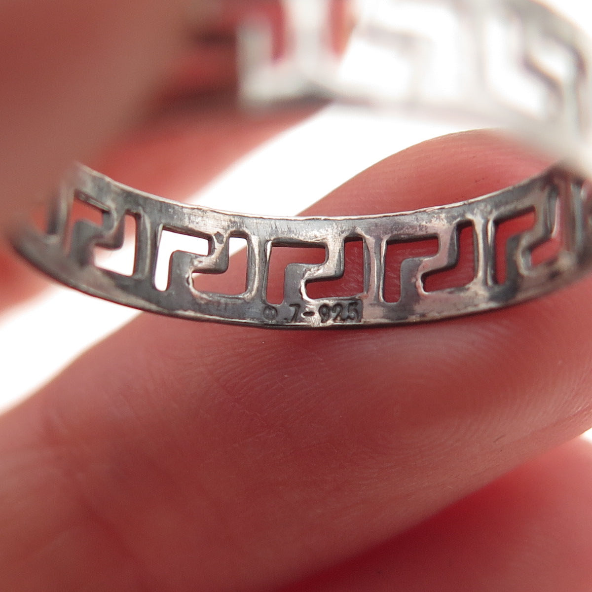 925 Sterling Silver Vintage Greek Key Oxidized Band Ring Size 8.5