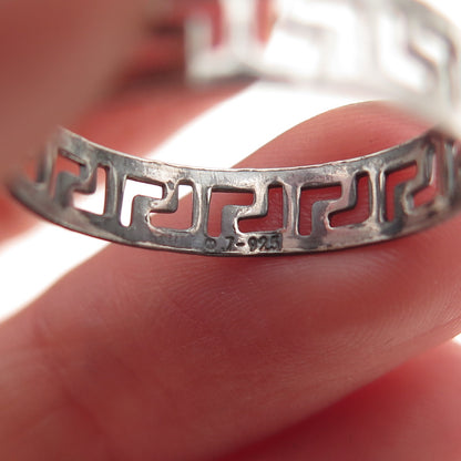 925 Sterling Silver Vintage Greek Key Oxidized Band Ring Size 8.5