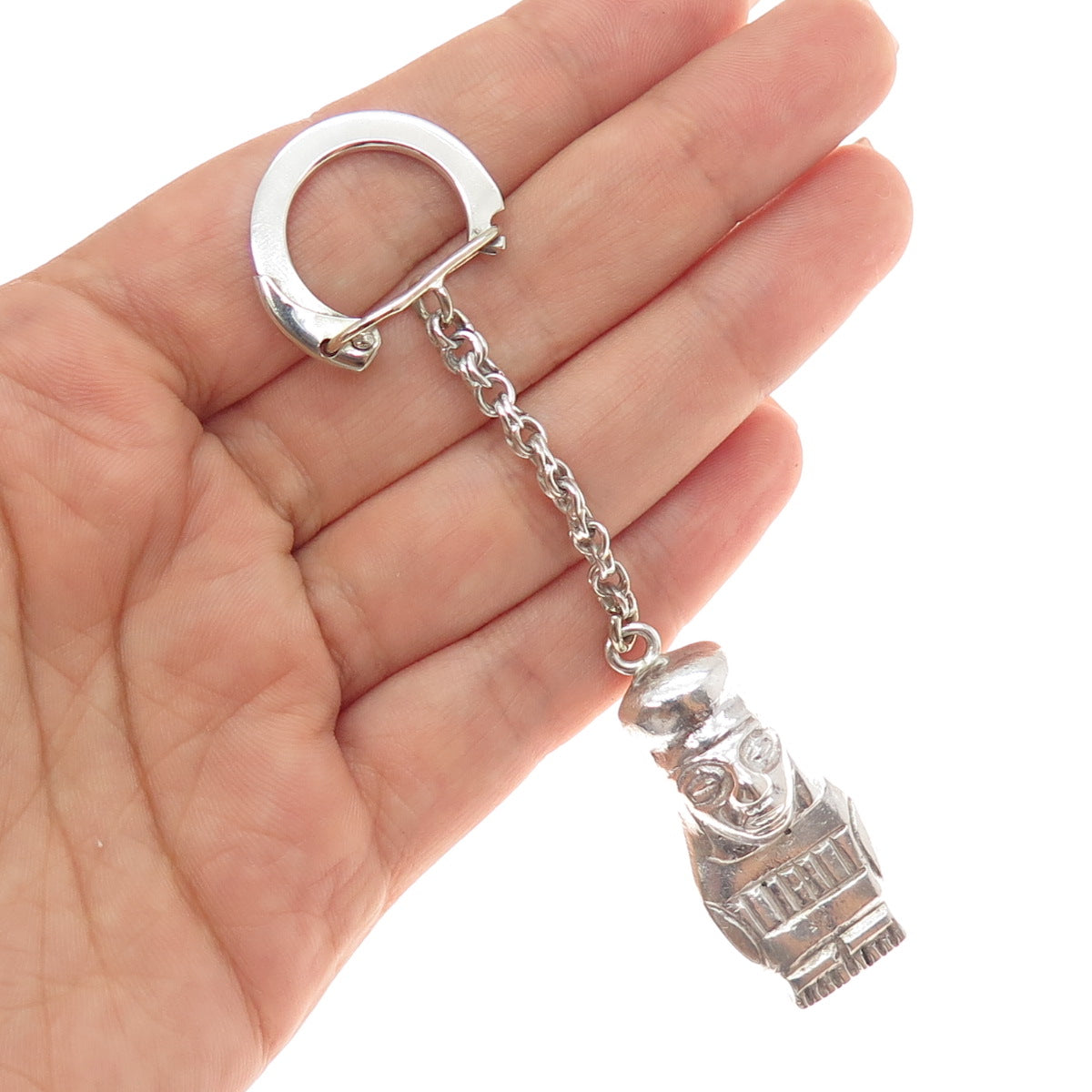 925 Sterling Silver Vintage Peruvian Tribal Goddess Key Fob Chain