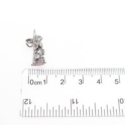 925 Sterling Silver Vintage Easter Bunny Oxidized Minimalist 3D Charm Pendant