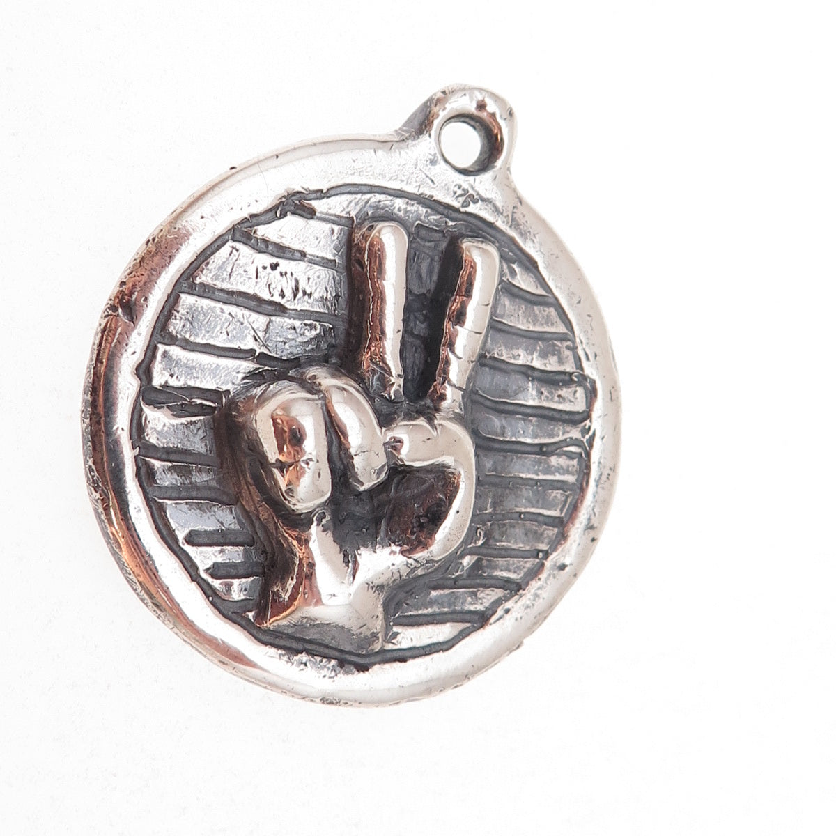 925 Sterling Silver Vintage Peace Hand Sign Heavy 30.1g Oxidized Pendant