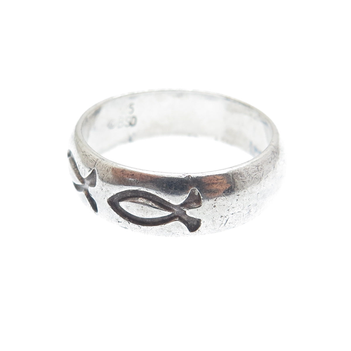 BSD Bob Siemon 925 Sterling Silver Vintage Ichthys Oxidized Band Ring Size 8