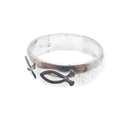 BSD Bob Siemon 925 Sterling Silver Vintage Ichthys Oxidized Band Ring Size 8
