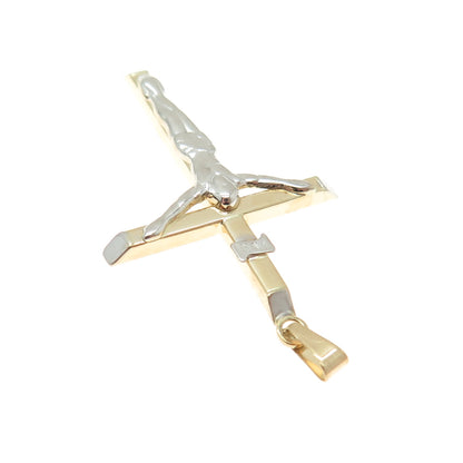 14K Yellow & White Gold Crucifix Cross Religious Charm Pendant