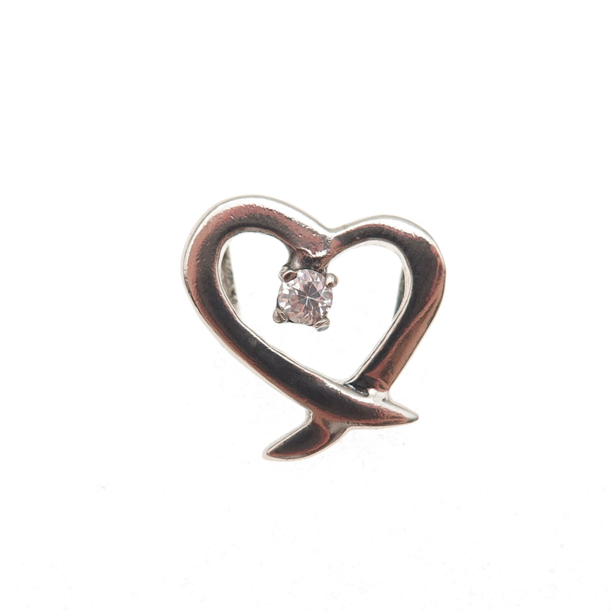 925 Sterling Silver Round-Cut C Z Heart Mini Slide Charm Pendant