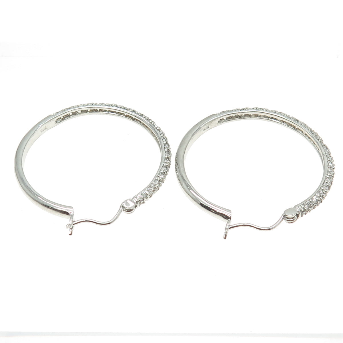 925 Sterling Silver Round-Cut C Z Hoop Earrings