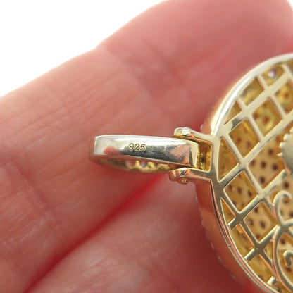 DADWANI 925 Sterling Silver Gold Plated White & Fire CZ Round Pendant