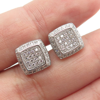 925 Sterling Silver Round-Cut C Z Cushion Stud Earrings