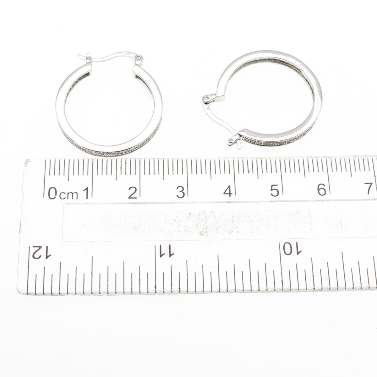 925 Sterling Silver Round-Cut C Z All Around Hoop Earrings