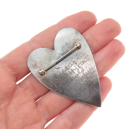 Mary Rogers 999 Fine Silver 22K Gold & Copper Vintage Amulet Heart Pin Brooch