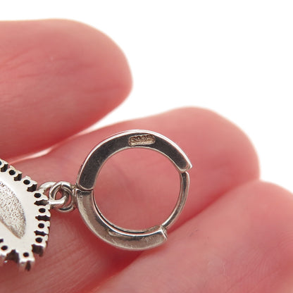 925 Sterling Silver Enamel & C Z Evil Eye Dangle Charm Hoop Earrings