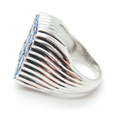 DSMK 925 Sterling Silver Round-Cut Tanzanite Gem Ribbed Domed Ring Size 7.25