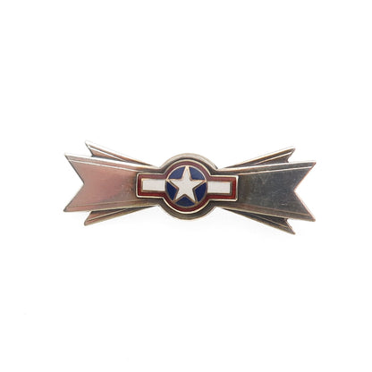 Amico 925 Sterling Silver Antique WWII Enamel US Air Force Pin Brooch