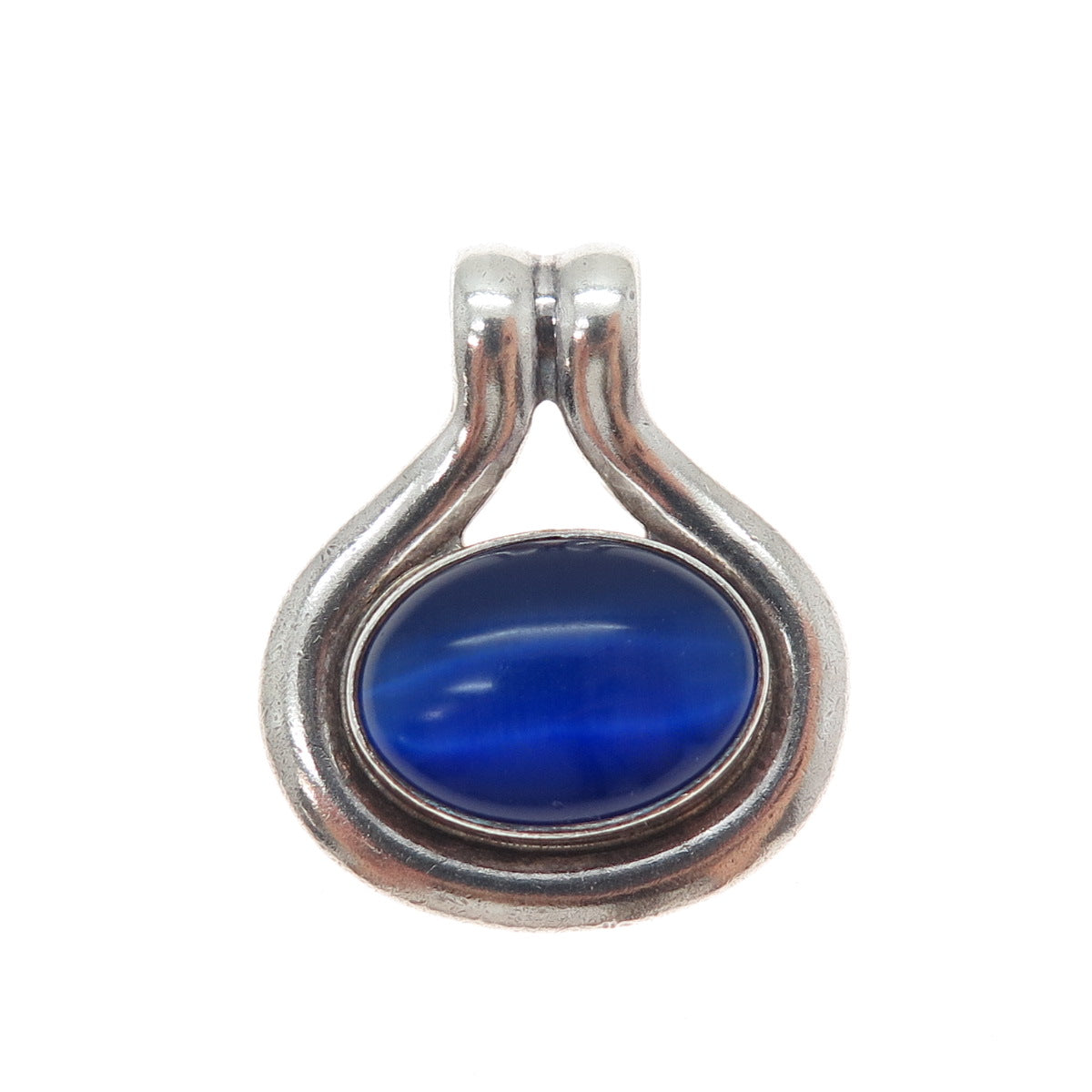 925 Sterling Silver Vintage Optic Fiber Cat's Eye Modernist Slide Charm Pendant