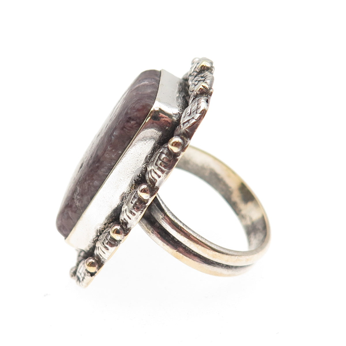 925 Sterling Silver Vintage Real Sugilite Modernist Oxidized Ring Size 8.75