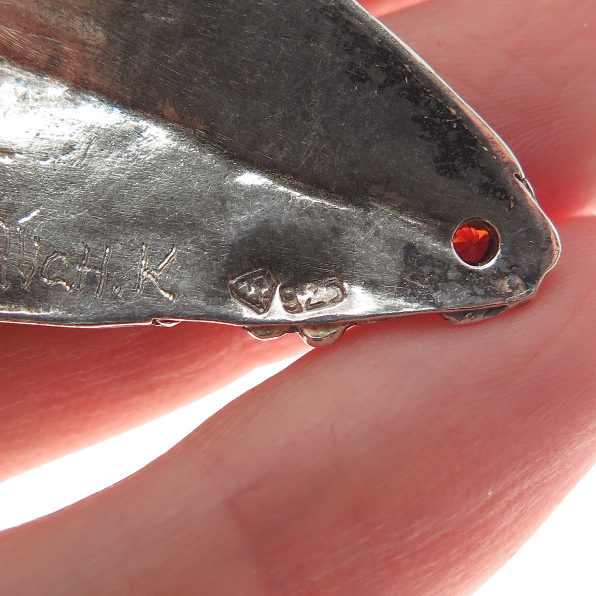 BARUCH K 925 Sterling Silver Vintage Real Tourmaline & Garnet Modernist Earrings