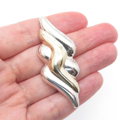 925 Sterling Silver 2-Tone Vintage Modernist Wavy Pin Brooch