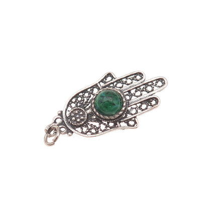 925 Sterling Silver Vintage Real Eilat Hamsa Amulet Oxidized Charm Pendant